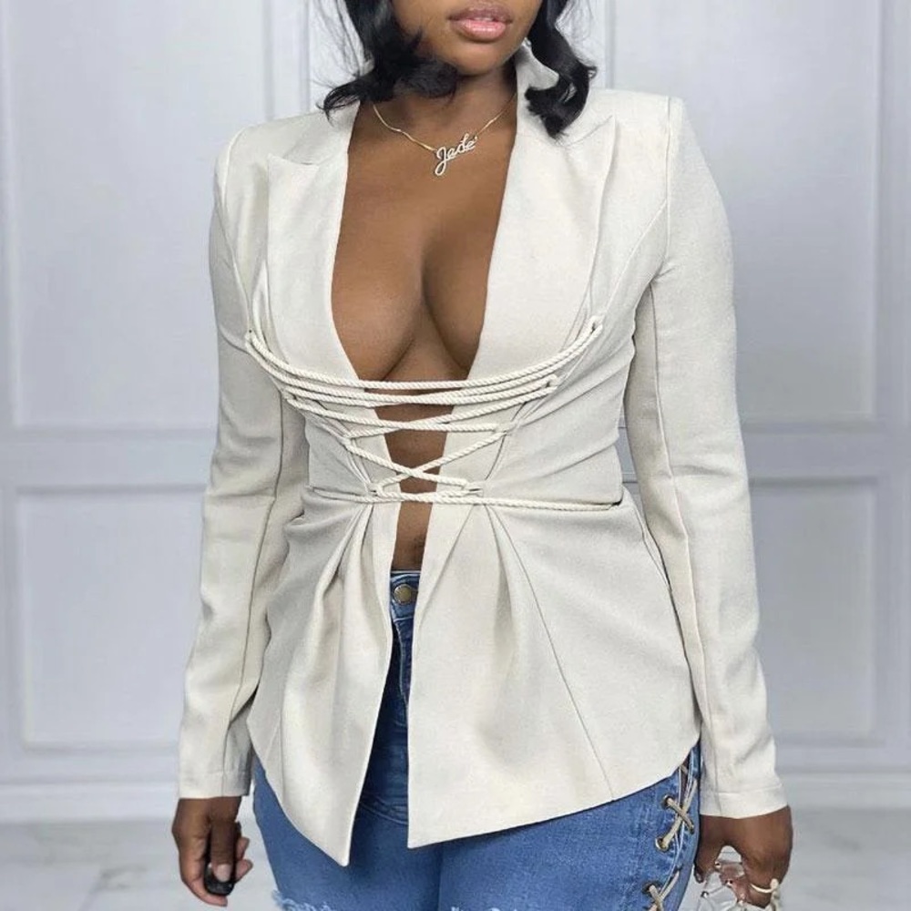 Lace up beige blazer blouse